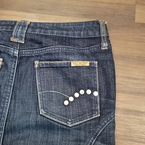 Hint Jeans Dark Blue Denim 5-pocket Studded Jean Knee Length Skirt 0 - Picture 2 of 9